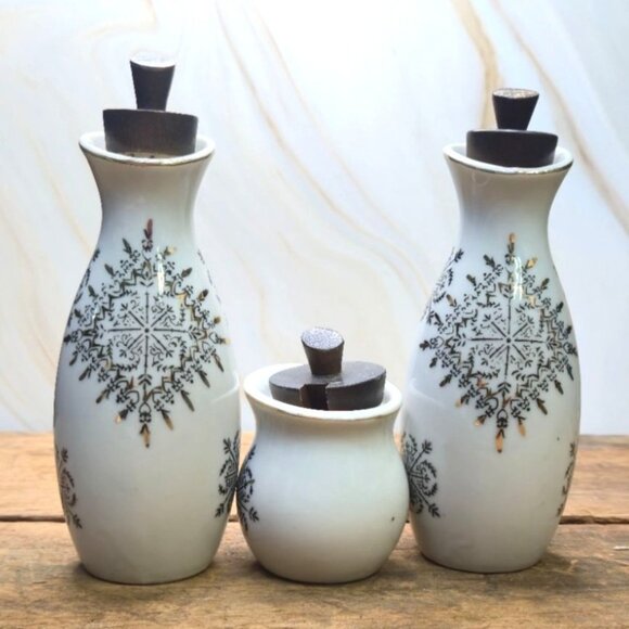 Vintage Atomic Cruet Set Oil Vinegar toothpick Jar Mcm - Picture 8 of 11